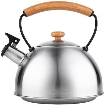 Tetera de Acero Inoxidable Florina Natura Line 2,3L con Silbato y Mango de Madera para Inducción - Color Plata