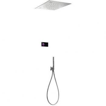 Kit electrónico de ducha termostático empotrado Shower Technology Blue Edition con cromoterapia, 2 vías, rociador ducha inox a techo, 50 x 50 x 15 centímetros, color cromo