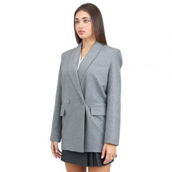 Gray Oversized Rhinestone Embellished Blazer for Women - Size S