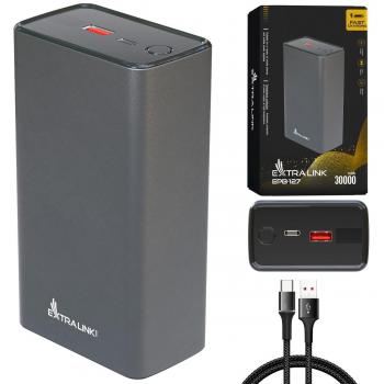 Powerbank Extralink EPB-127 30000mAh, Carga Rápida 65W PD, USB-C, Color Plata