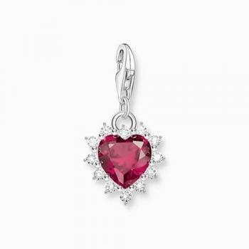 Sterling Silver Red Ruby Heart Charm with Cubic Zirconia