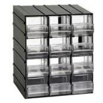 Unidad de Almacenamiento Modular en Plástico 192x148x230 mm con 12 Cajones Transparentes - Negro