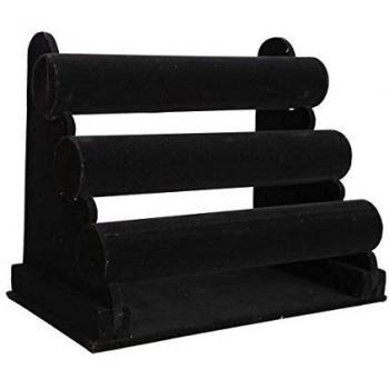 Hrph Negro 3-Tier Titular de la pulsera del collar de terciopelo venda de la flor del estante de exhibición