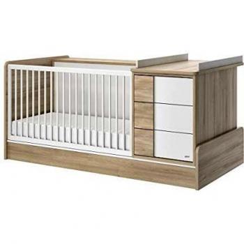 Cuna convertible compacta 70x140 Sacha Galipette en roble blanco, incluye cama, estantería, cómoda y escritorio