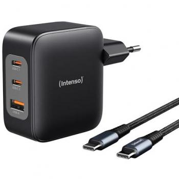 Cargador Rápido Intenso 100W GaN con 2x USB-C, 1x USB-A y Cable USB-C, Negro
