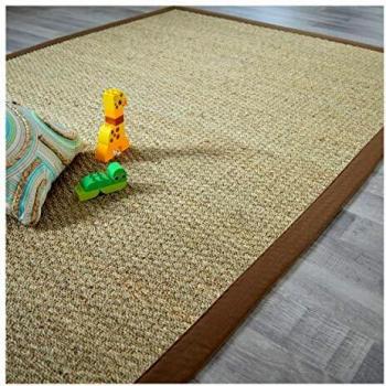Alfombra de Junco de Mar Varana Panamá con Trenza de Algodón Marrón - 200 x 290 cm