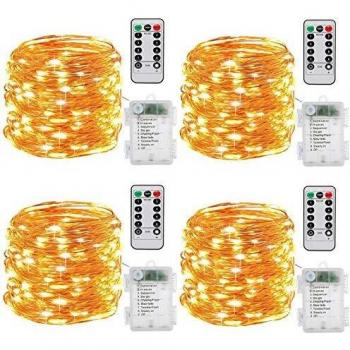 Cadena de Luces LED,4 PCS 10M 100LEDs luces de hadas de hilo 8 modos temporizador impermeable cuerda luces de alambre de cobre con control remote