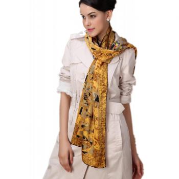 Prettystern P023 - 170cm bufanda hecho a mano 100% Lluvia crepé de seda satinada - Gustav Klimt - Adele oro / Adele Bloch-Bauer I