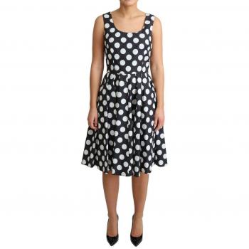 Dolce & Gabbana Blue Polka Dotted Cotton A-Line Dress - IT42|M, Midi Dress, Female, Multicolor, Size: S