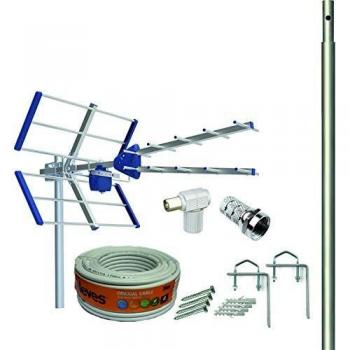Kit Antena TV Compact 5G + Rollo 20M TELEVES + MASTIL 1,5M + Garras + Tornillos + Conectores F Y TV.