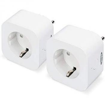 ednet Pack de 2 enchufes WiFi con aplicación y Control por Voz para Amazon Alexa/Google Home, Enchufe con protección de Contacto WiFi, Color Blanco