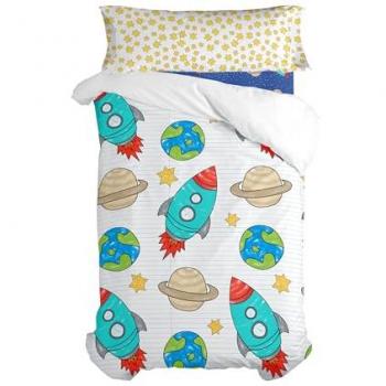 Juego Nórdico Space Rocket 2 Piezas Multicolor 100% Algodón 155x220 cm (Cama 80/90) Calidad de 150 TC