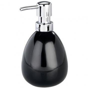 Wenko Polaris Dosificador Jabón 0.39 L, Cerámica, Negro, 9x9.5x16 cm