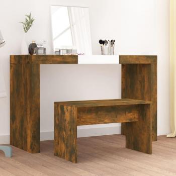 Taburete de madera ahumado 70x35x45 cm, fabricado en madera multicapa y contrachapada con acabado en roble ahumado