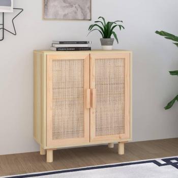 Aparador de madera de pino maciza y ratán natural 60x30x70 cm, mueble de almacenaje para salón, buffet, armario auxiliar