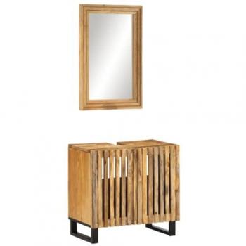 Juego de muebles de baño 2 piezas de madera maciza de mango rugosa marrón