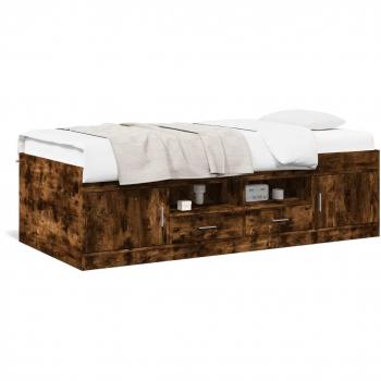 Sofá cama con cajones sin colchón de madera ingeniería en roble ahumado 90x190 cm