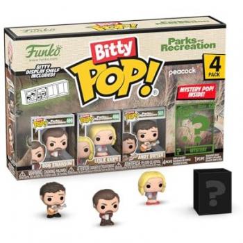 Bitty Pop! Parks and Recreation 4-Pack Collectible Figurines - Ron Swanson, Leslie Knope, Andy Dwyer & Mystery Figure (0.9 Inch)