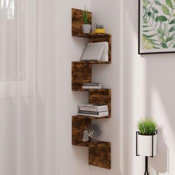 vidaXL Wall Corner Shelf - Smoked Oak, 19x19x123 cm, Engineered Wood