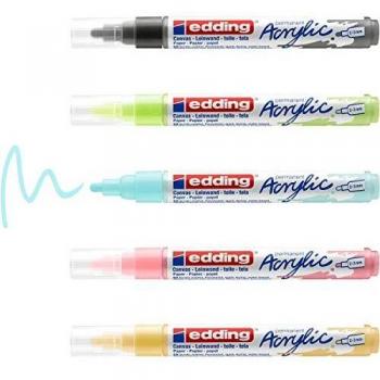 Edding 5100 Acrylic Marker Set, Bullet Tip, 2-3mm Line Width, Assorted Pastel Colors, Pack of 5
