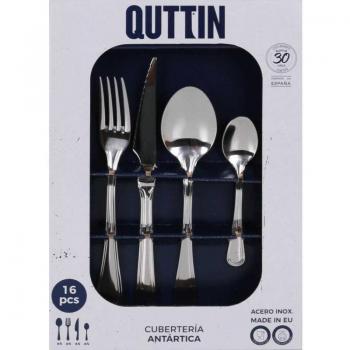 Cubertería Quttin Antártica 16 piezas - Acero inoxidable resistente a la corrosión - Ergonómica y elegante