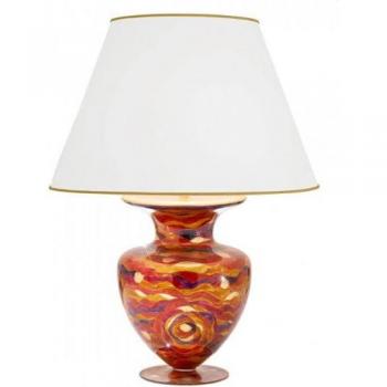Lámpara de mesa ANFORA de diseño en Oro de 24 quilates con pantalla redonda cónica, altura 90 cm, incluye 1 bombilla y color Rojo Agua