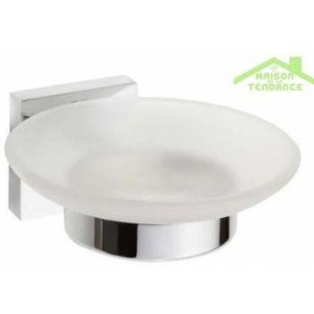 Jabonera Redonda Sapho X-SQUARE en Vidrio Opalino/Cromo 11cm x 5,5cm x 12,5cm