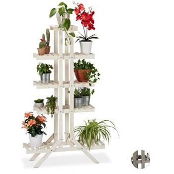 Soporte para Plantas de Interior 5 Niveles, Estantería de Madera Blanca, Dimensiones 142x83x25 cm