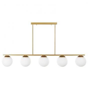 Lámpara colgante dorada de metal 5 luces con pantallas de vidrio blanco 62 cm Zikuli