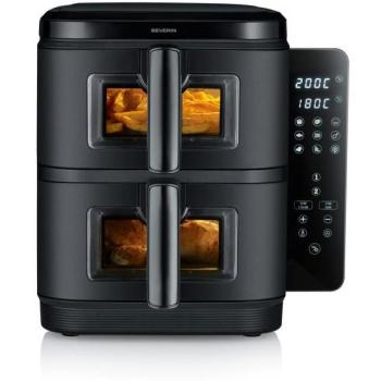 Freidora de aire Severin FR 2468, doble cesta 11L, 2800W, 9 programas y control táctil