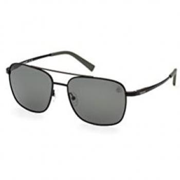 Timberland Polarized Metal Aviator Sunglasses for Men - Matte Black Frame with Green Lenses