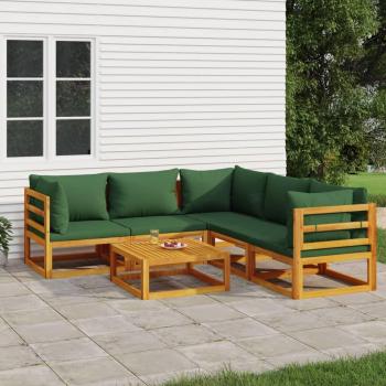 6-Piece Solid Wood Garden Lounge Set with Green Cushions