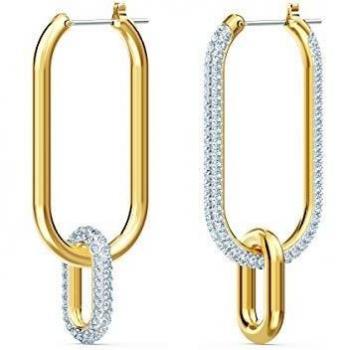 Swarovski Time Hoop Earrings, Asymmetrical Design, White and Yellow Mix of Finishes
