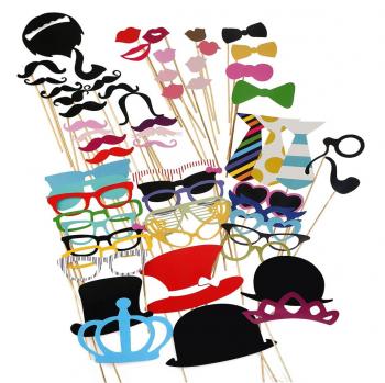 TinkSky 60Pcs DIY Photo Booth Atrezzo Favorecer Incluyendo Bigotes Gafas Pelo Arcos Sombreros labios spajaritas coronas para el partido, boda, cumpleaños del favor, de la graduación