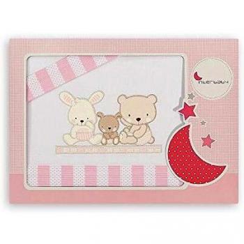 INTERBABY - Juego de sábanas para cuna LOVE color blanco/rosa