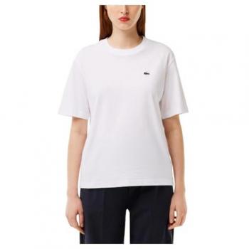 Camiseta Lacoste Relaxed Fit Logo manga corta blanco mujer - 34, tejido ligero de punto de algodón pima