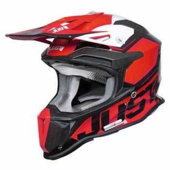 Just1 Casco de Cross J18 F Hexa Rojo-Blanco-Negro-Titanio, Adultos Unisex, Multicolor, Medium