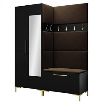 Conjunto de recibidor Hartford F107 con espejo, aglomerado laminado, 196 x 158 x 46 cm, negro y marrón oscuro