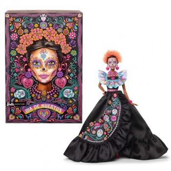 Barbie Muñeca Día de Muertos 2024 - Muñeca con Maquillaje de Catrina, Vestido Negro Tradicional Bordado con Huesos, Flores y Calaveras, Colección Signature, Jugu