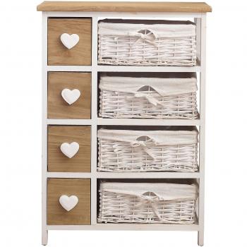 Mobili Rebecca Comoda Shabby Marrón Panna 4 Cajones 71x51x30 Madera y Mimbre Blanco Marrón