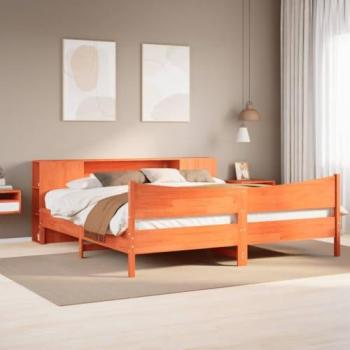 Cama sin colchón de madera maciza de pino marrón cera 180x200 cm Super King