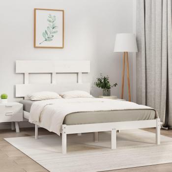 Cama de madera maciza blanca 140x190 cm con estructura resistente, diseño elegante y contemporáneo, ideal para colchón de tamaño estándar 140x190 cm, fácil montaje y mantenimiento