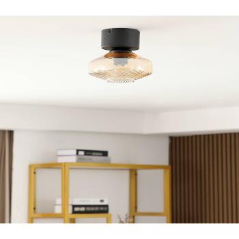 Plafón Lindby Sylphie, Lámpara de techo vintage en negro, Ø 20 cm, cristal ámbar, 1 llama E27