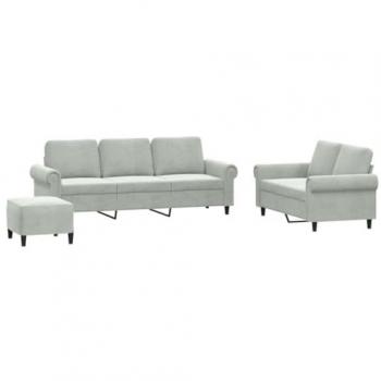 Sofá 3 PCs conjunto con almohadas de color gris claro en terciopelo