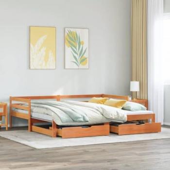 Sofá cama nido con cajones madera maciza de pino 80x200 cm Marrón