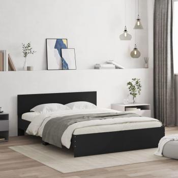 Cama con estructura negra y cabecero, tamaño 150x200 cm