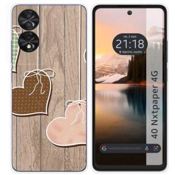 Funda de Silicona para TCL 40 NXTPAPER con Diseño de Corazones y Madera