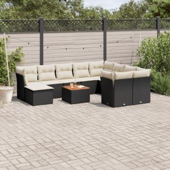 11-Piece Black Poly Rattan Garden Sofa Set with Cushions