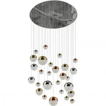 Lámpara de Techo Planets 27 LED - Cúpulas en Cobre Claro, Cromo y Latón Satinado con Arena Cristalina 4000K
