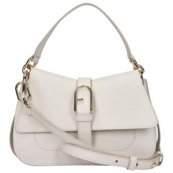 Furla Flow Leather Crossbody Bag for Women - Ecru and Grey
